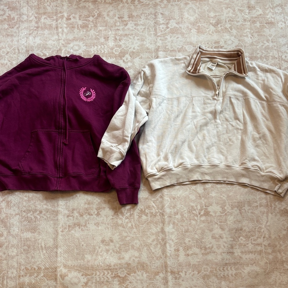 PINK Victoria's Secret Burgundy and Cream Sweater Duo